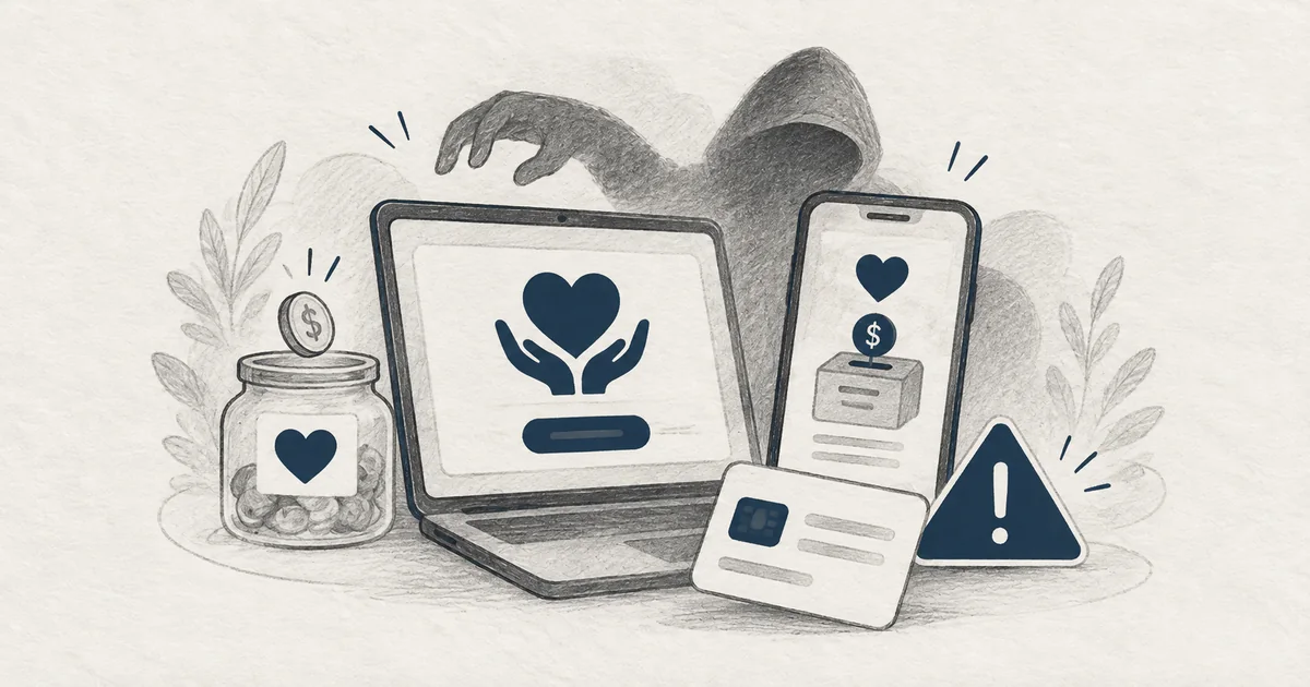 Ilustração sobre falsas campanhas de solidariedade e donativos online