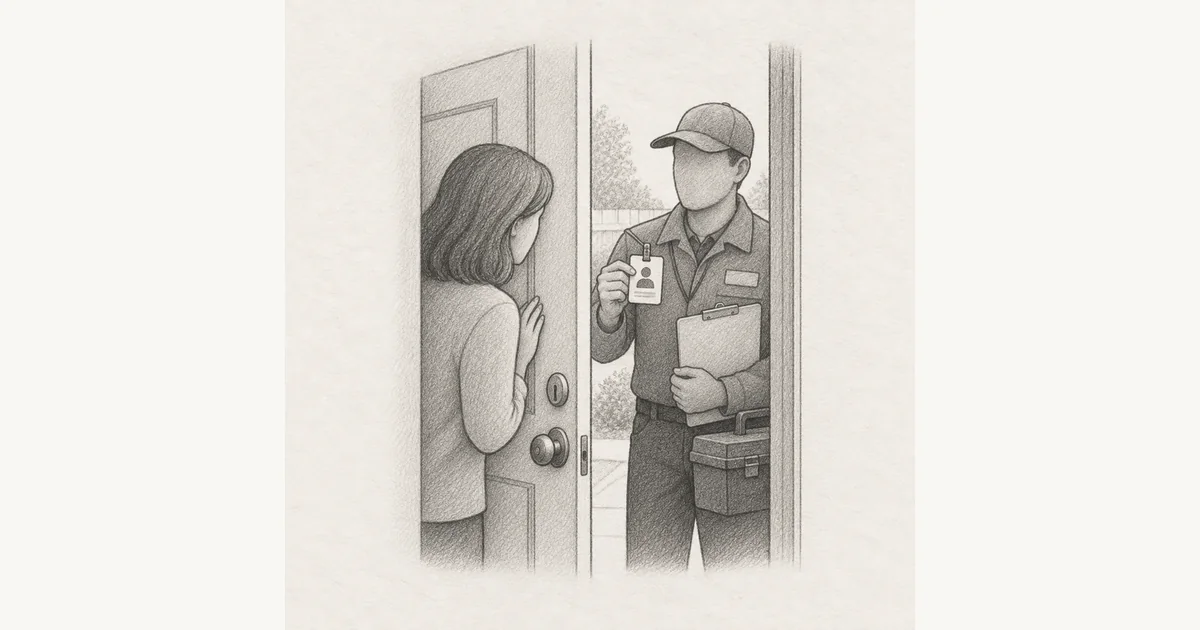 Ilustração sobre falsos funcionários à porta