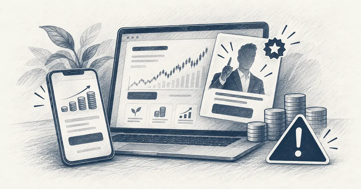 Ilustração: Falsos investimentos com figuras públicas e plataformas de ganhos