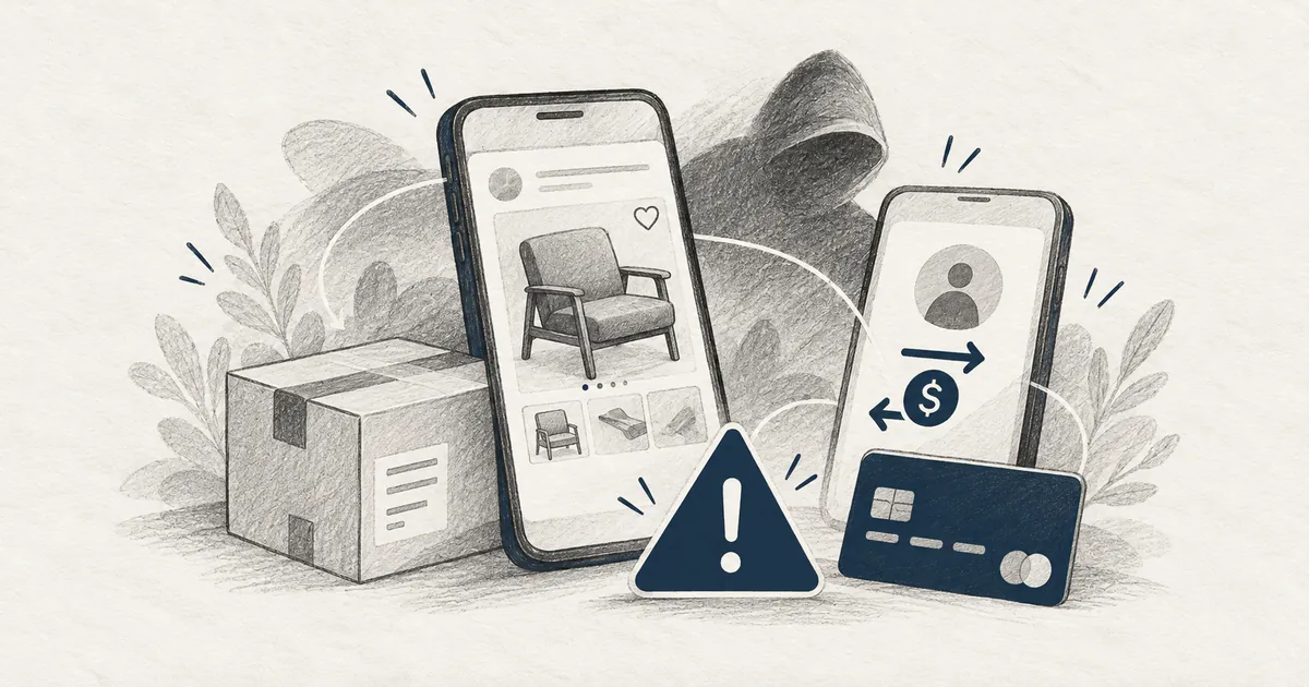 Ilustração sobre falsos vendedores em marketplaces e redes sociais
