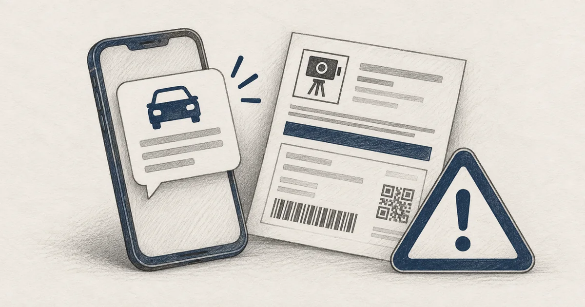 Ilustração sobre falsas multas de trânsito por sms