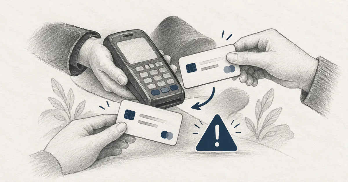 Ilustração sobre troca de cartão com terminal de pagamento portátil