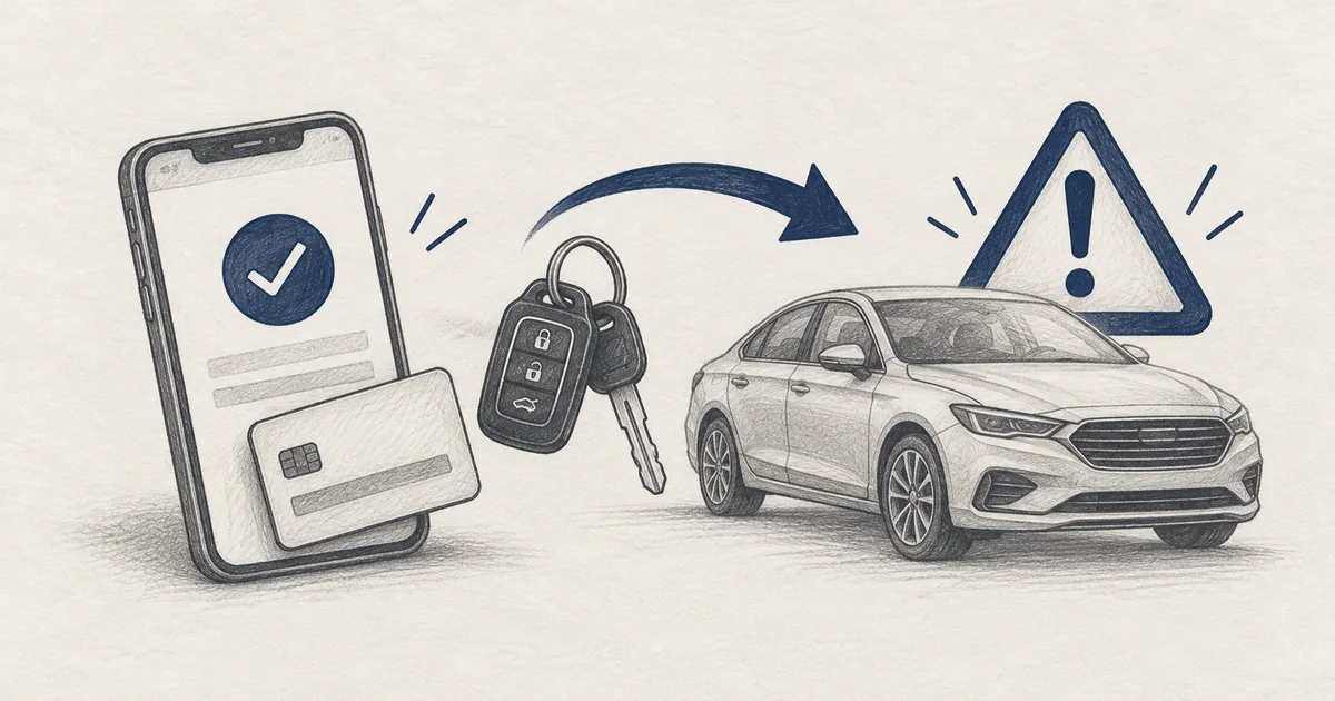 Ilustração: Comprador falso que leva o carro com um pagamento que nunca chega